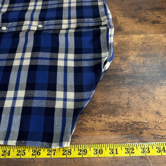 Ralph Lauren Custom Fit Performance Flannel Shirt Large Blue Tartan Plaid Preppy - Picture 4 of 8